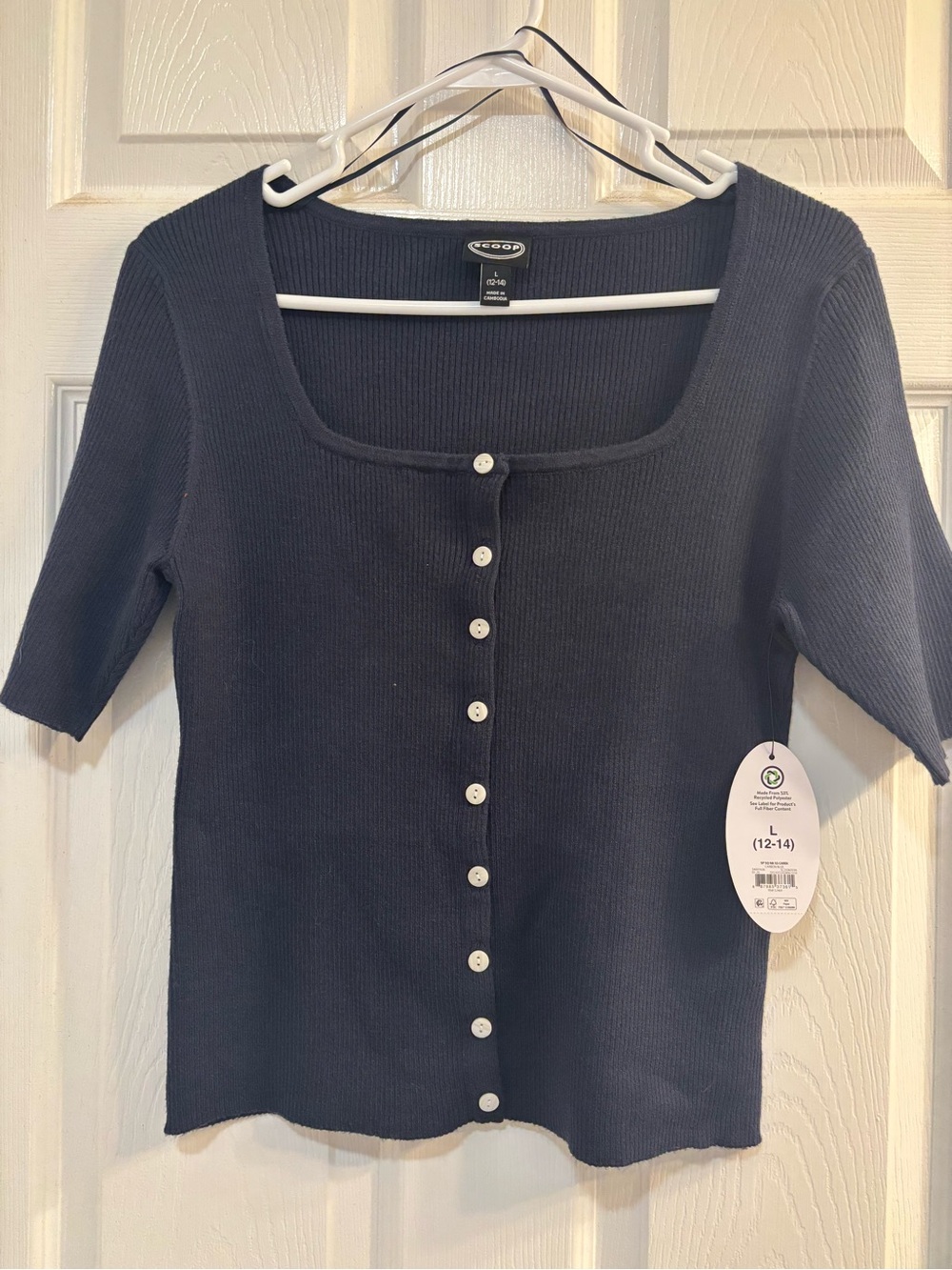 Ribbed Square-Neck Button Cardigan